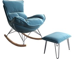 Schommelstoel met Voetenbank - Fauteuil Ligstoel - Ontspannen Lezen - Ergonomische Rugleuning - 68x95x82 cm - Blauw B