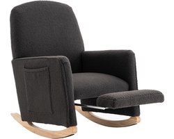 Schommelstoel Met Voetenbank - Relaxstoel Voor Woonkamer - Hoge Rugleuning - Zacht Schuim - 110 kg - Binnen - 67x126x98 cm - Donkergrijze Teddy Stof