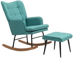 Schommelstoel met Voetenbank - Schommelstoelen Babykamer - Relaxstoel - Fauteuil - tot 130 kg - Voedingsstoel - Ligstoel - TV Stoel - Loungestoel - Leesstoel - Relaxfauteuil - Linnenlook - Mintgroen