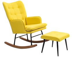 Schommelstoel met Voetenbank - Schommelstoelen Babykamer - Relaxstoel - Fauteuil - tot 130 kg - Voedingsstoel - Ligstoel - TV Stoel - Loungestoel - Leesstoel - Relaxfauteuil - Linnenlook - Geel