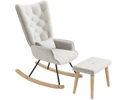 Schommelstoel met Voetenbank - Schommelstoelen Babykamer - Relaxstoel - Fauteuil - tot 150 kg - Voedingsstoel - Ligstoel - TV Stoel - Loungestoel - Leesstoel - Relaxfauteuil - Linnenlook - Crèmewit