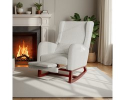 Schommelstoel met voetensteun, Rocking Chair Relax met schommelkussen, lendenkussen, schommelstoel, met zijvak en armleuningen (, grijs)