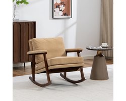 Schommelstoel Mid-Century Modern - Schommelend Comfort - Gepolsterde Zitting - Leesstoel voor Slaapkamer en Serre - Houten Frame - Stijlvol Design