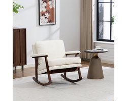 Schommelstoel Mid-Century Moderne Accent - Met schommelmechanisme - Gepolsterde zitting - Ideaal als leesstoel - Houten frame - Geschikt voor woonkamer en serre