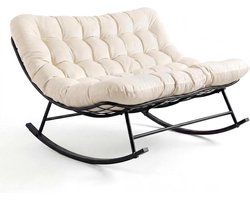 Schommelstoel - Oversized Egg Chair met Dik Kussen - Voor Binnen & Buiten - Draagkracht 300 kg - Beige