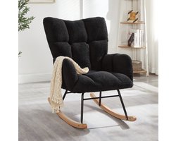 Schommelstoel - Relaxfauteuil - Met Armleuningen En Zachte Stoffen Bekleding - Voor Woonkamer En Slaapkamer - Hout Metaal - Donkergrijs