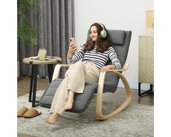 Schommelstoel - Relaxfauteuil Met Massage En Lendenverwarming - Verstelbare Voetensteun - Voor Woonkamer En Leeshoek - Stof Grijs