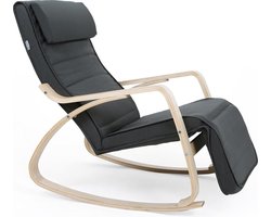 Schommelstoel - Relaxstoel - 5-voudig verstelbare voetensteun - Frame van stevig berkenhout - belastbaar tot 150 kg - Grijs LYY10G