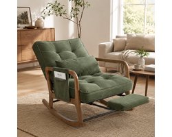 Schommelstoel - Relaxstoel - Babykamer - Fauteuil - Ergonomisch - Verstelbare rugleuning - Met zijzakken - Met voetpedaal - Met lendensteun - Houten stoelpoten - Modern design - Stof - Groen