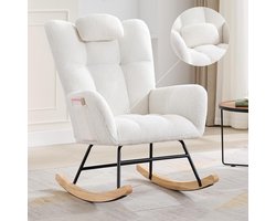 Schommelstoel - Relaxstoel babykamer - Fauteuil - Voedingsstoel - Roomwit - Crèmekleurig