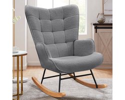 Schommelstoel, Relaxstoel babykamer, verzorgingsstoel, fauteuil, Scandinavische stijl, poten van metaal en massief hout, Teddy, Donkergrijs