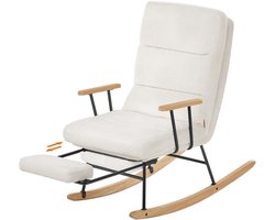 Schommelstoel Relaxstoel Fauteuil 67 x 97 x 100 cm Wit Zachte Bekleding Voor Slaapkamer Woonkamer Met 4 Standen Verstelbare Rugleuning Uitklapbare Voetensteun Huidvriendelijk Materiaal