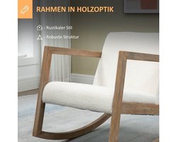 Schommelstoel – Relaxstoel – Fauteuil – Loungestoel – Schommelbank – Rubberen Houten Frame – Zacht Bekleed Zitkussen – Crème Wit – 60 x 81 x 71 cm