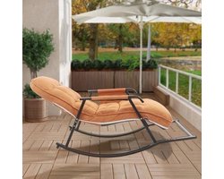 Schommelstoel – Relaxstoel – Fauteuil – Loungestoel – Voedingsstoel – Verstelbare Rugleuning – Tech Stof En Stalen Frame – Comfortabele Gevuld Zitvlak – Oranje