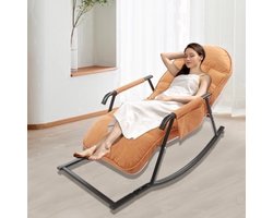 Schommelstoel – Relaxstoel – Fauteuil – Loungestoel – Voedingsstoel – Verstelbare Rugleuning – Tech Stof En Stalen Frame – Comfortabele Gevuld Zitvlak – Oranje