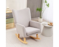 Schommelstoel – Relaxstoel – Fauteuil – Schommel-fauteuil – Loungestoel – Cordstof Bekleding – Rubberhouten Frame – Hoog Rugleuning – Zacht Schuim