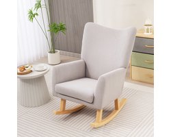 Schommelstoel – Relaxstoel – Fauteuil – Schommel-fauteuil – Loungestoel – Cordstof Bekleding – Rubberhouten Frame – Hoog Rugleuning – Zacht Schuim