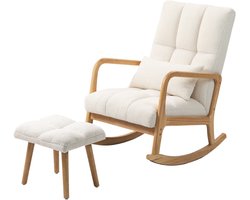 Schommelstoel – Relaxstoel – Fauteuil – Voedingsstoel – Loungestoel – Fleece Bekleding – Hoogte Rugleuning – Stevig Rubberwood Met Antislip Voetbescherming