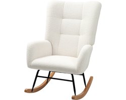 Schommelstoel – Relaxstoel – Fauteuil – Voedingsstoel – Loungestoel – Wool-Effect Stof – Stevig Rubberwood Onderstel – 70x94x100 cm