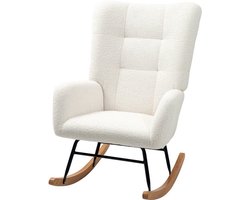 Schommelstoel – Relaxstoel – Fauteuil – Voedingsstoel – Loungestoel – Wool-Effect Stof – Stevig Rubberwood Onderstel – 70x94x100 cm