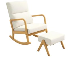 Schommelstoel – Relaxstoel – Fauteuil – Woonkamerstoel – Babystoel – Linnen Look Bekleding – Houten Poten – Oversized Zitting – Draagkracht 150 kg