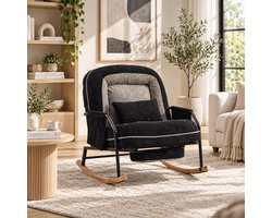 Schommelstoel - Relaxstoel - Grote schommelstoel - Fauteuil - Ergonomisch - Verstelbare rugleuning - Met zijzakken - Met voetpedaal - Modern design - Binnen/Buiten - Zwart