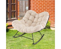 Schommelstoel – Relaxstoel – Hangstoel – Papasan Stoel – Rotan Stoel – Oversized Egg Chair – Met Comfortabele Gevoerde Kussen – Met 450 Kg Sterk Metaal Frame – Beige