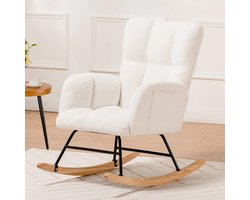 Schommelstoel, relaxstoel met armleuningen, oorfauteuil van teddypluche, schommelstoel, tot 150 kg belastbaar, zonneligstoel, tuinligstoel voor slaapkamer, woonkamer, stijlvol design, wit