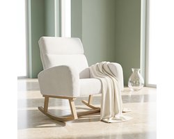 Schommelstoel - Relaxstoel met hoge rugleuning en armleuningen - 69,2x78,5x87 cm - Fauteuil - Voedingsstoel - Relaxstoel voor Lezen en Ontspannen - Teddy - Wit