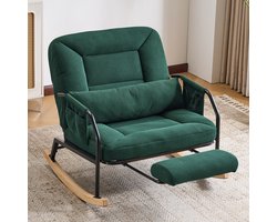 Schommelstoel - Relaxstoel met Verstelbare rugleuning - Fauteuils met armleuning & voetenbank - Fauteuil relax - voor volwassenen - robust metal schommelstoel - B88 × D87 × H89 cm - Groen