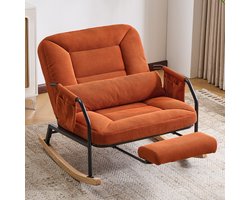 Schommelstoel - Relaxstoel met Verstelbare rugleuning - Fauteuils met armleuning & voetenbank - Fauteuil relax - voor volwassenen - robust metal schommelstoel - B88 × D87 × H89 cm - Oranje