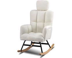 Schommelstoel – Relaxstoel – Oorfauteuil – Ligstoel – Zonneligstoel – Zachte Teddypluche – Ergonomische Hoofdsteun – Max. 150 kg Belastbaar – Zonder Voetensteun