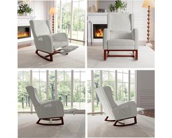 Schommelstoel – Rocking Chair – Schommelstoel Baby – Voedstoel – Relaxstoel – Lichtgrijs Linnen – Memory Foam Zitting – Hardhouten Frame