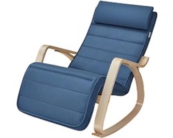 Schommelstoel-Schommelbank-Schommelstoel met armleuningen-Schommelstoel van berkenhout- voetensteun met 5 verstelbare posities- Blauw en Naturel.
