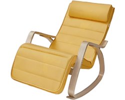 Schommelstoel-Schommelbank-Schommelstoel met armleuningen-Schommelstoel van berkenhout- voetensteun met 5 verstelbare posities- (Geel en Naturel).