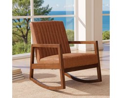 Schommelstoel – Schommelstoel Fauteuil – Leunstoel – Relaxstoel – Bruin – PU Leer Bekleding – Stevig Houten Frame – Comfortabele Zitting