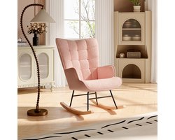Schommelstoel, schommelstoel met Berber fleece-look, armleuningen, gewatteerde stoel met houten poten, relaxstoel voor woonkamer en slaapkamer, maximaal draagvermogen 120 kg, Roze