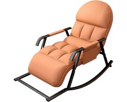 Schommelstoel – Schommelstoel Met Katoen – Relaxstoel – Wiegstoel – Lounge Stoel – Stevig Metalen Frame – Handmatig Verstelbare Rugleuning – Comfortabele Katoenen Bekleding – Voor Harde Vloeren – Oranje