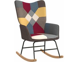 Schommelstoel – Schommelstoel Met Kussens – Relaxstoel – Tuinstoel – Woonkamerstoel – Multicolor Patchwork – Stalen Frame Met Massief Beukenhout – Comfortabele Foamvulling