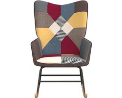 Schommelstoel – Schommelstoel Met Kussens – Relaxstoel – Tuinstoel – Woonkamerstoel – Multicolor Patchwork – Stalen Frame Met Massief Beukenhout – Comfortabele Foamvulling