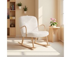 Schommelstoel, schommelstoel met sherpa-fleece, borstvoedingsstoel, schommelstoel, met massief houten poten voor woonkamer, slaapkamer, kantoor