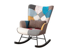 Schommelstoel – Schommelstoel Met Vleugelrug – Relaxstoel – Fauteuil – Schommelzetel – Patchwork Design – Velvet Bekleding – Beukenhouten Frame – Hoogwaardig Schuim – Antislip Poten – Spot-Clean Onderhoud