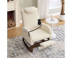 Schommelstoel – Schommelstoel Met Voetensteun – Relaxzetel – Schommelfauteuil – Lounge Stoel – Beige Corduroy Bekleding – Ergonomische Hoge Rugleuning Met Hoofdsteun