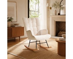 Schommelstoel - Schommelstoelen babykamer - Met kussen - Relaxstoel - Fauteuil - met armleuningen en rugleuning - Voedingsstoel - Beige