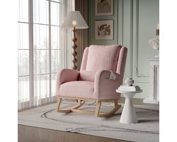 Schommelstoel - Schommelstoelen babykamer, Relaxstoel babykamer, fauteuil, Voedingsstoel, Verdikte kussens, zijvakken, antislip voetjes van massief hout, Sherpa fleece stof - roze