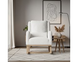 Schommelstoel - Schommelstoelen - schommelstoel babykamer - Relaxstoel babykamer - fauteuil - Voedingsstoel - Verdikte kussens - zijvakken - antislip voetjes van massief hout - Sherpa fleece stof - schommelstoel baby - wit