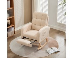 Schommelstoel - Schommelstoelen - side pockets - solid wood support frame - thickened cushions - with footrest - Relaxstoel Met Rugleuning - Fauteuil - Schommelstoelen babykamer - Relaxstoel babykamer - Voedingsstoel - minimalist style - beige