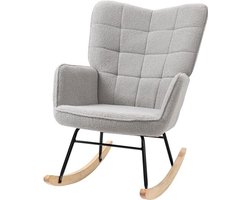 Schommelstoel – Schommelstoelstoel – Relaxfauteuil – Wiegstoel – Fauteuil – Lichtgrijs – Stalen Frame Met Beukenhouten Onderstel – Zachte Polyester Bekleding