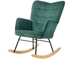 Schommelstoel, stoel, leesstoel, gestoffeerde zitting, armstoel, lounge stoel, relaxstoel, geschikt voor de woonkamer, slaapkamer, balkon, 71 x 98 x 101 cm, groen, hout