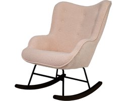 Schommelstoel Ted - Fauteuil - Teddy stof - Beige - Zwarte poten